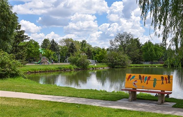 Pond and playground.