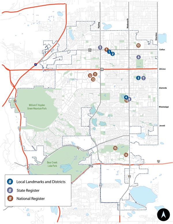 Map of Historic Landmarks in Lakewood.