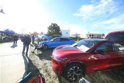 a blue and red electric vehicle